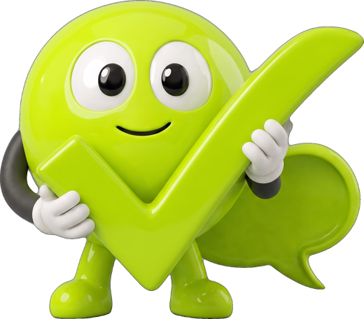 ChatHop mascot holding up a giant green checkmark